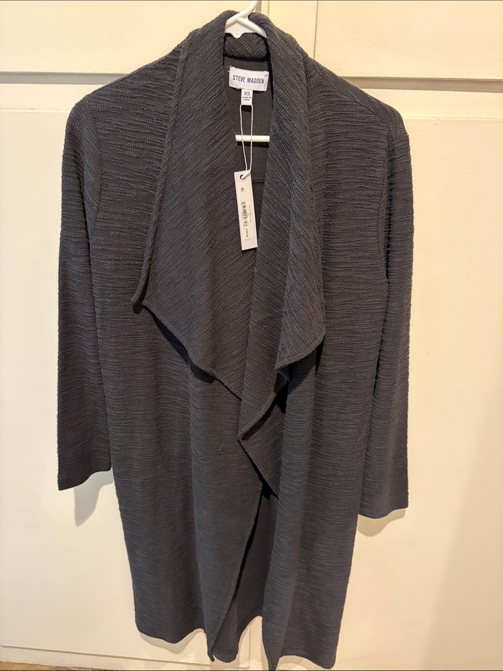 Steve Madden Charcoal Gray Draped Open-Front Cardigan